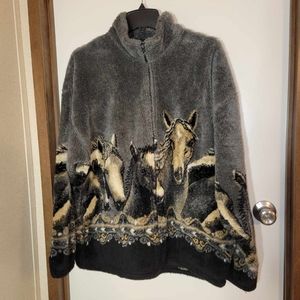 Vtg Mazmania Horse Fleece Jacket USA Large